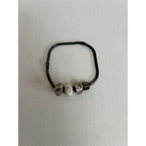 Glass Bead Charm Bracelet with Metal Chain